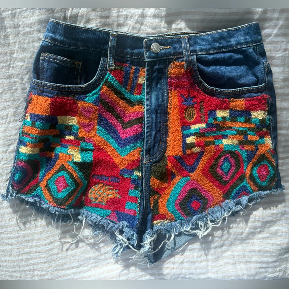 FARM Rio Multicolor Patchwork Jean Shorts - Picture 2 of 4
